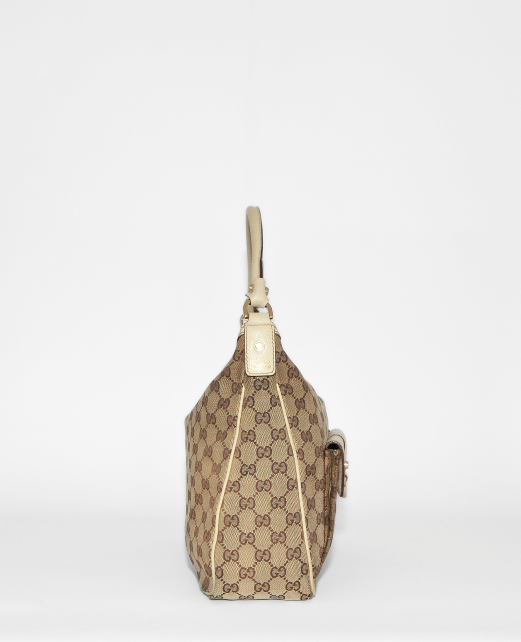 Vintage luxury Gucci GG monogram canvas Abbey hobo bag with beige leather trim, authentic high-end designer rare piece. - Gucci GG Canvas Abbey Hobo Bag