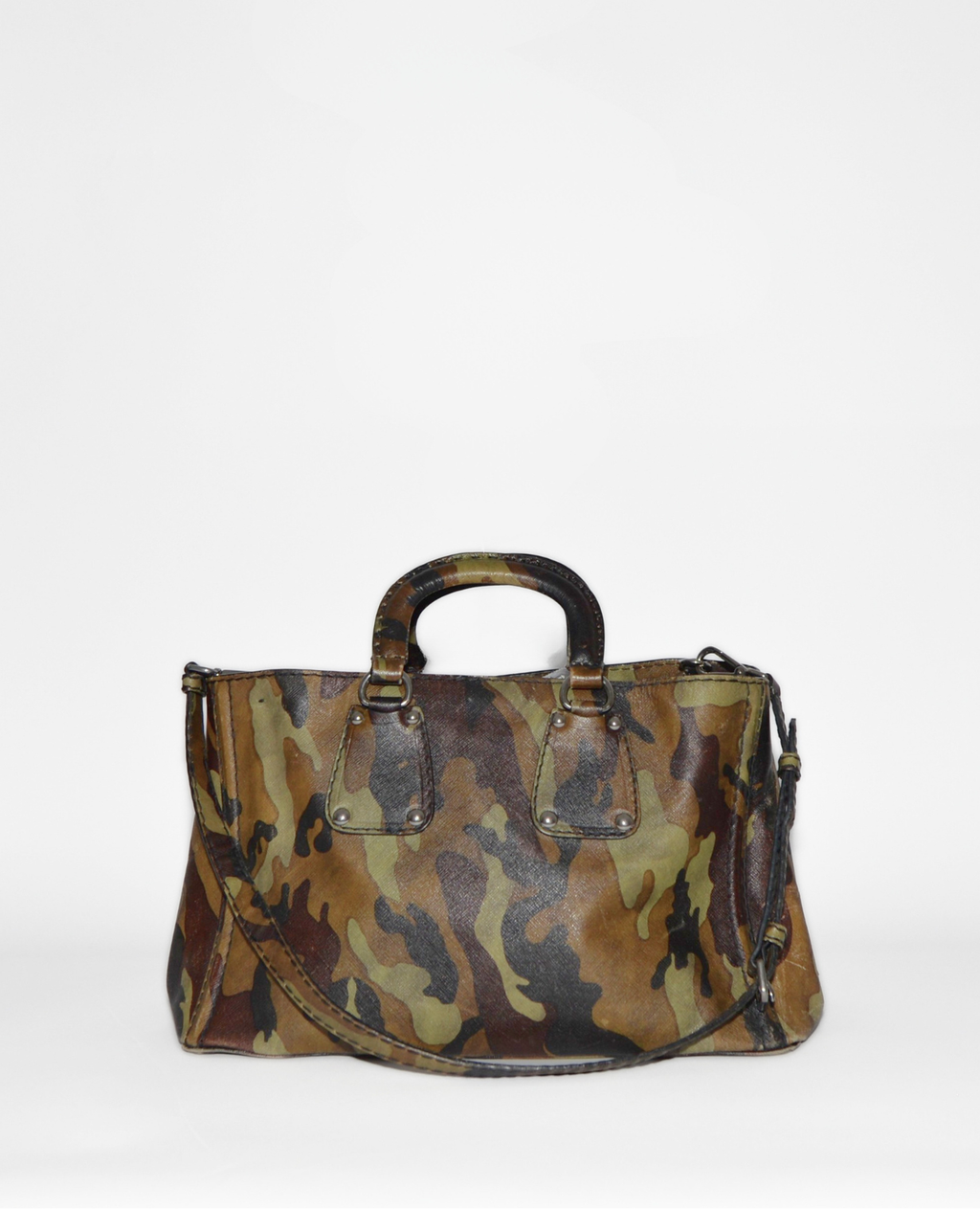 Vintage luxury Prada Mimetico camouflage saffiano tote bag with high-end designer monogram detailing and authentic. - Prada Mimetico Camouflage Saffiano Tote Bag