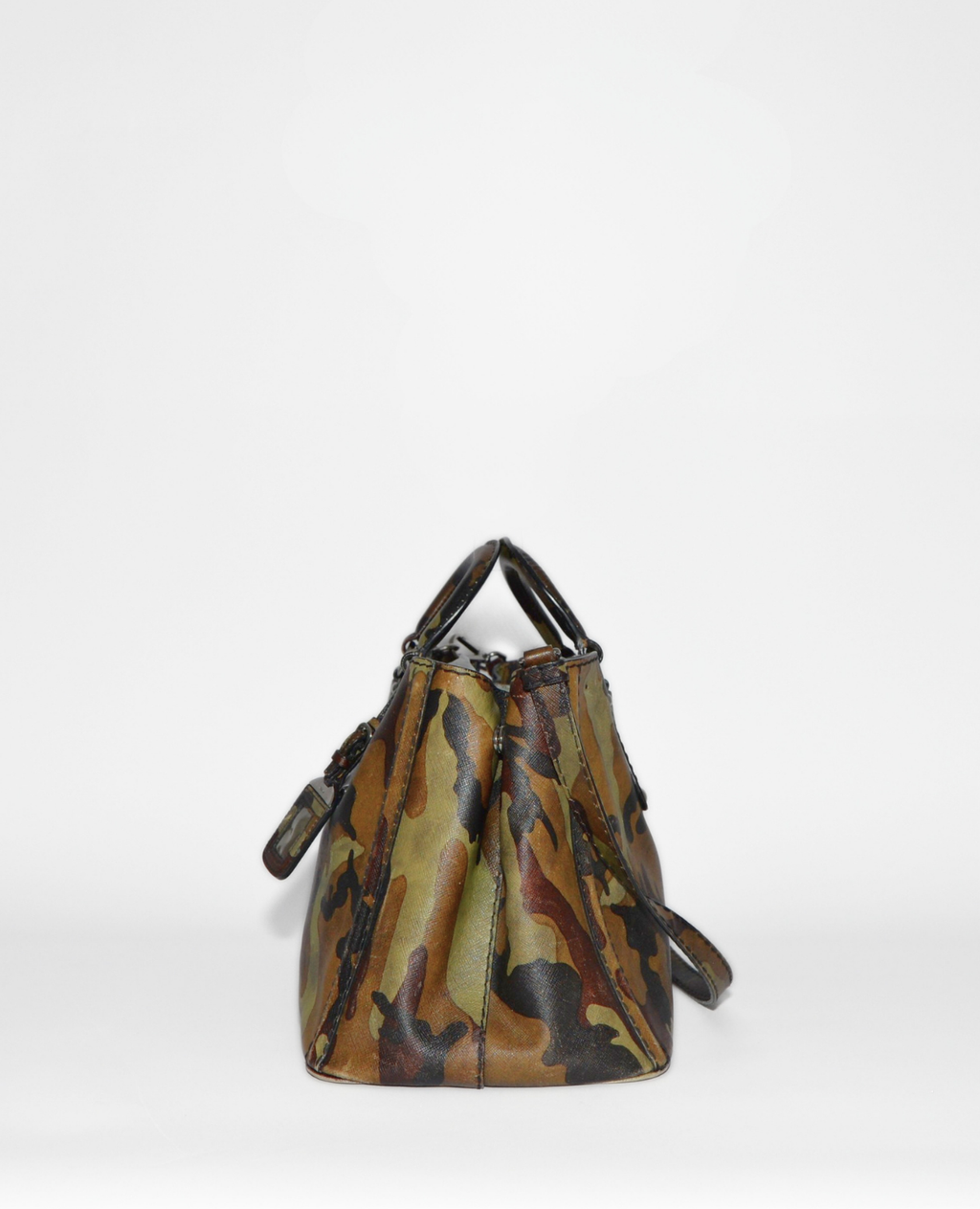 Vintage luxury Prada Mimetico camouflage saffiano leather tote bag with authentic monogram pattern and high-end designer. - Prada Mimetico Camouflage Saffiano Tote Bag