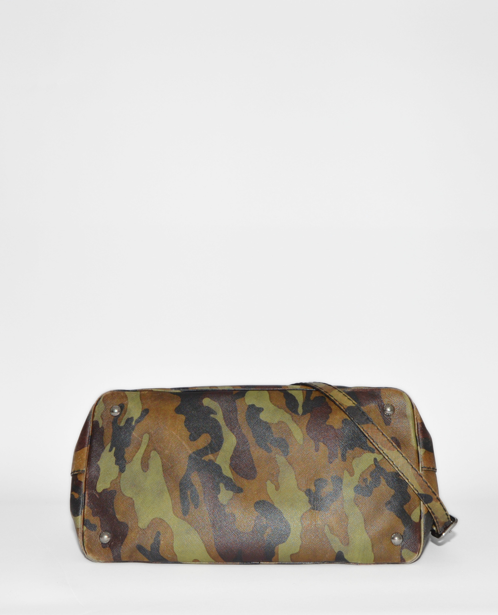 Prada Mimetico camouflage saffiano tote bag with vintage luxury monogram and authentic designer style. - Prada Mimetico Camouflage Saffiano Tote Bag
