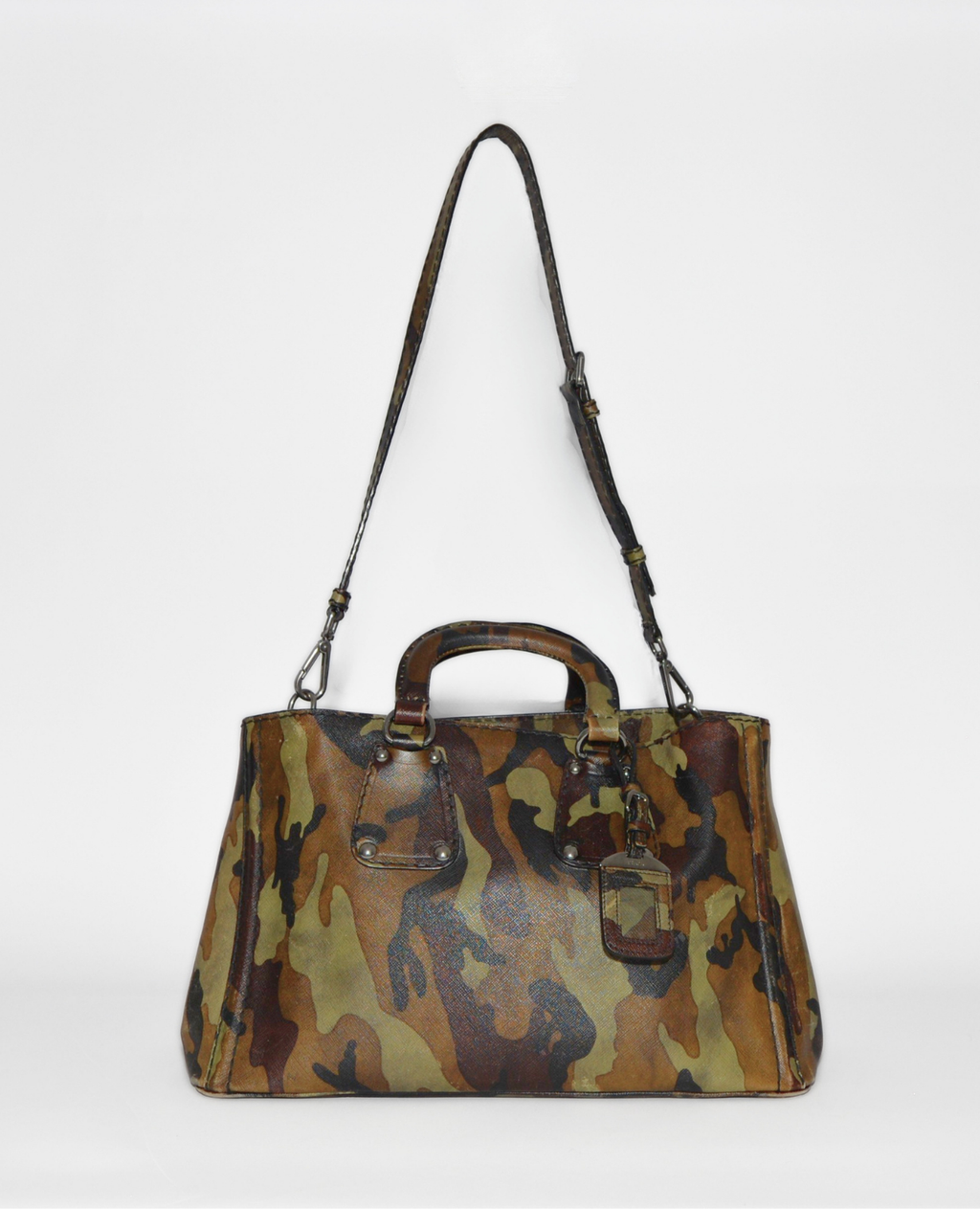 Prada Mimetico camouflage saffiano tote bag with monogram leather strap vintage luxury designer rare authentic high-end. - Prada Mimetico Camouflage Saffiano Tote Bag