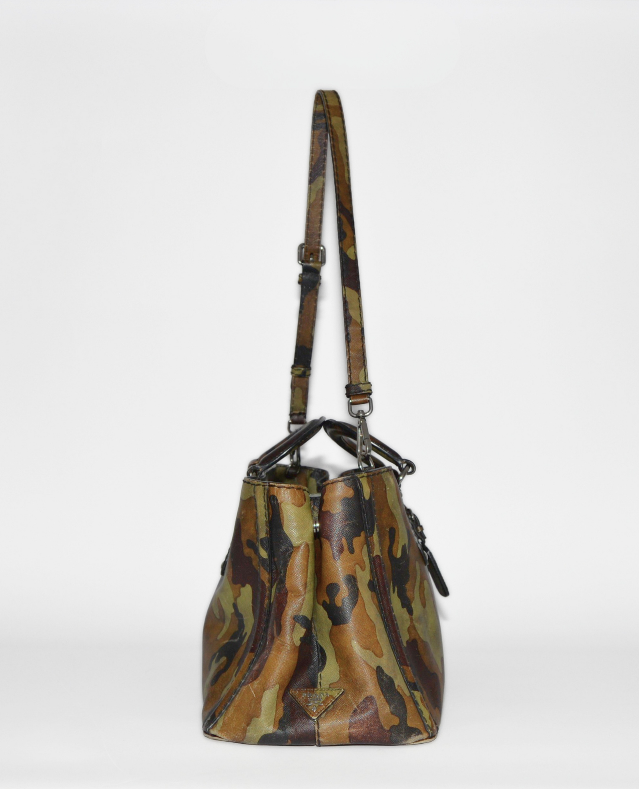 Prada Mimetico camouflage saffiano leather tote bag with rare monogram logo and vintage luxury design. - Prada Mimetico Camouflage Saffiano Tote Bag