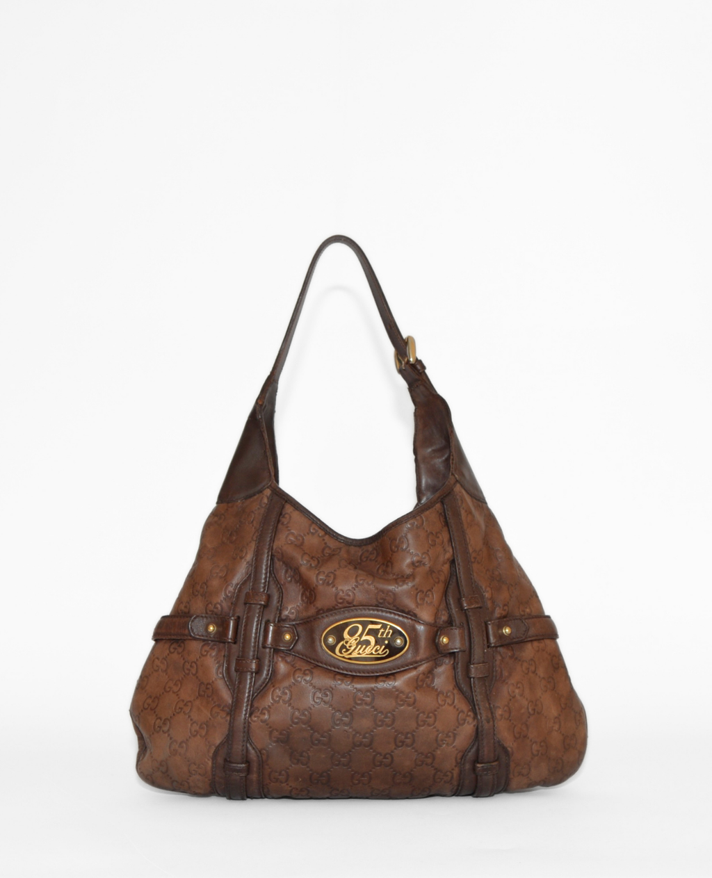 Vintage luxury Gucci Guccissima brown monogram leather shoulder bag with gold horsebit detail and high-end craftsmanship. - Gucci Guccissima Leather Horsebit Shoulder Bag
