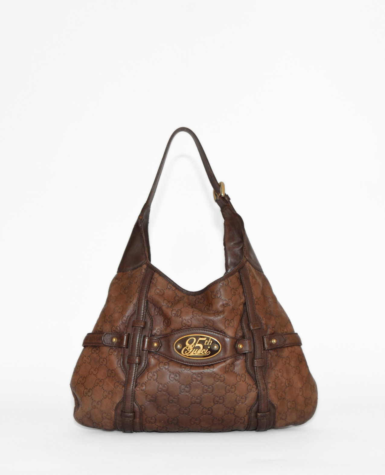 Vintage luxury Gucci Guccissima brown monogram leather shoulder bag with gold horsebit detail and high-end craftsmanship. - Gucci Guccissima Leather Horsebit Shoulder Bag