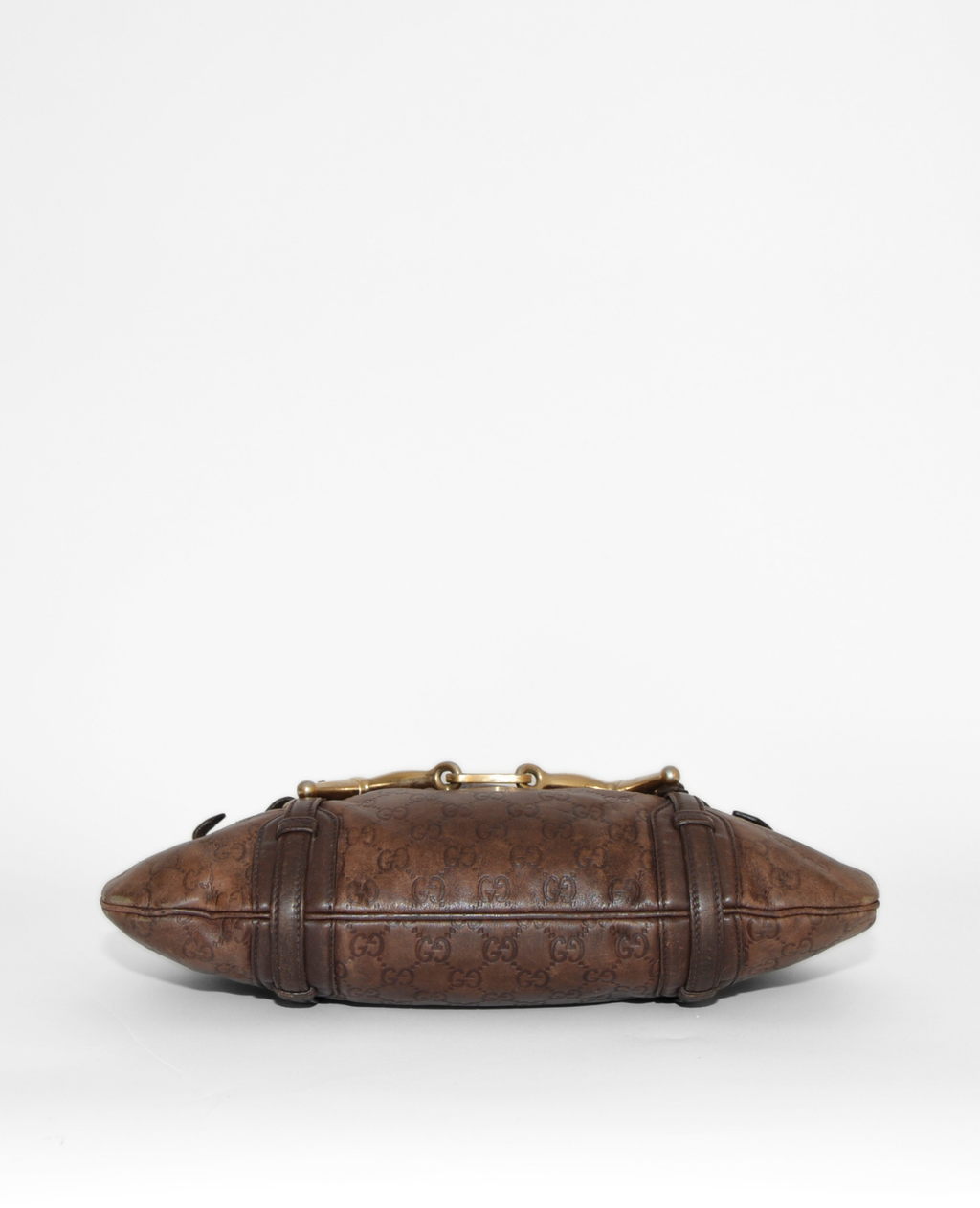 Brown vintage luxury Gucci Guccissima leather shoulder bag with embossed monogram and gold horsebit detail. - Gucci Guccissima Leather Horsebit Shoulder Bag