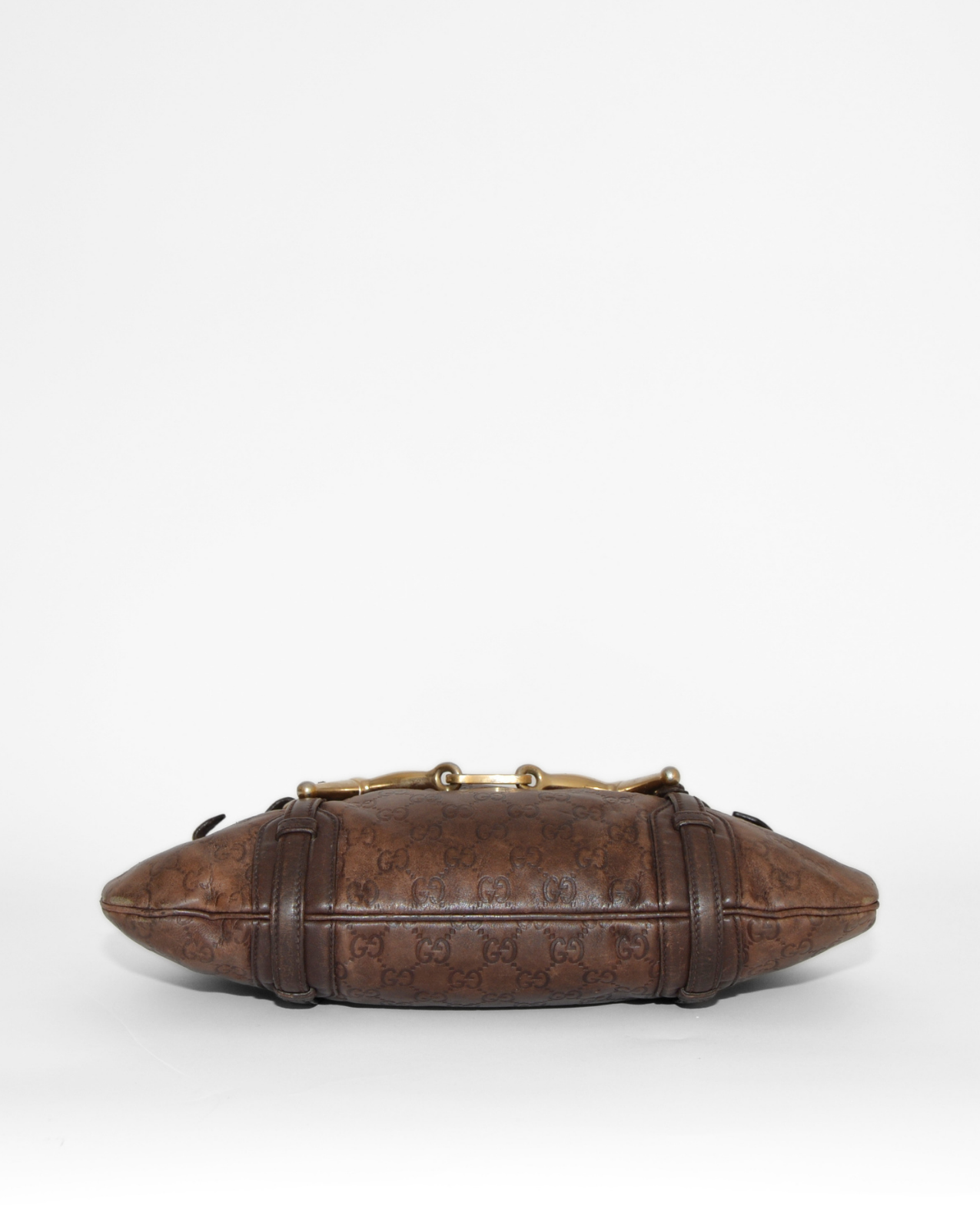 Brown vintage luxury Gucci Guccissima leather shoulder bag with embossed monogram and gold horsebit detail. - Gucci Guccissima Leather Horsebit Shoulder Bag