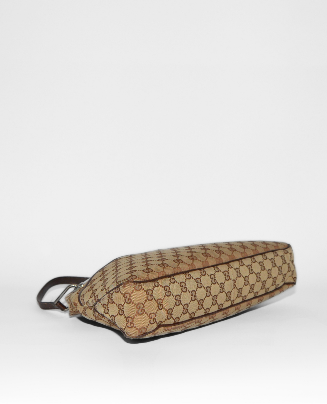 Vintage luxury Gucci GG monogram canvas shoulder bag with dark leather trim, rare authentic designer accessory. - Gucci GG Canvas Eclipse Shoulder Bag