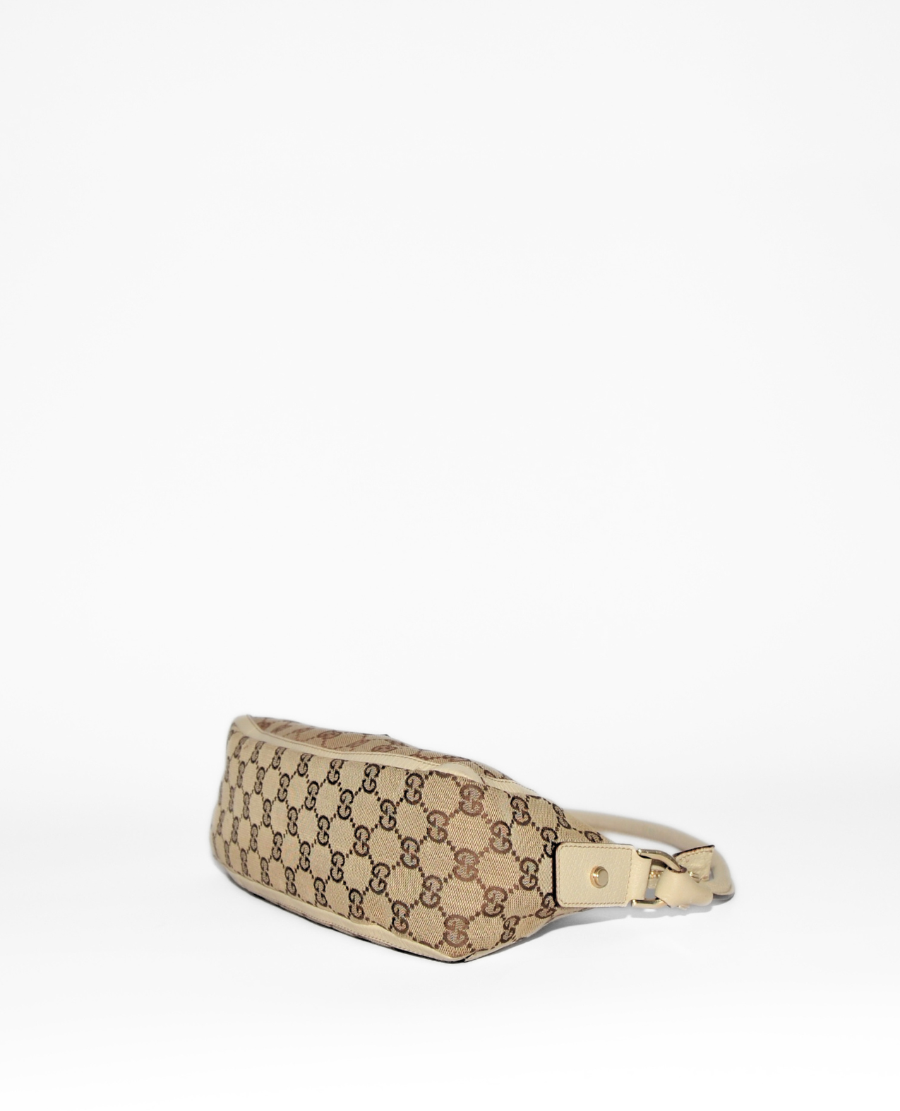 Vintage luxury Gucci GG Canvas Abbey D-Ring Pochette with authentic monogram and high-end leather trim. - Gucci GG Canvas Abbey D-Ring Pochette