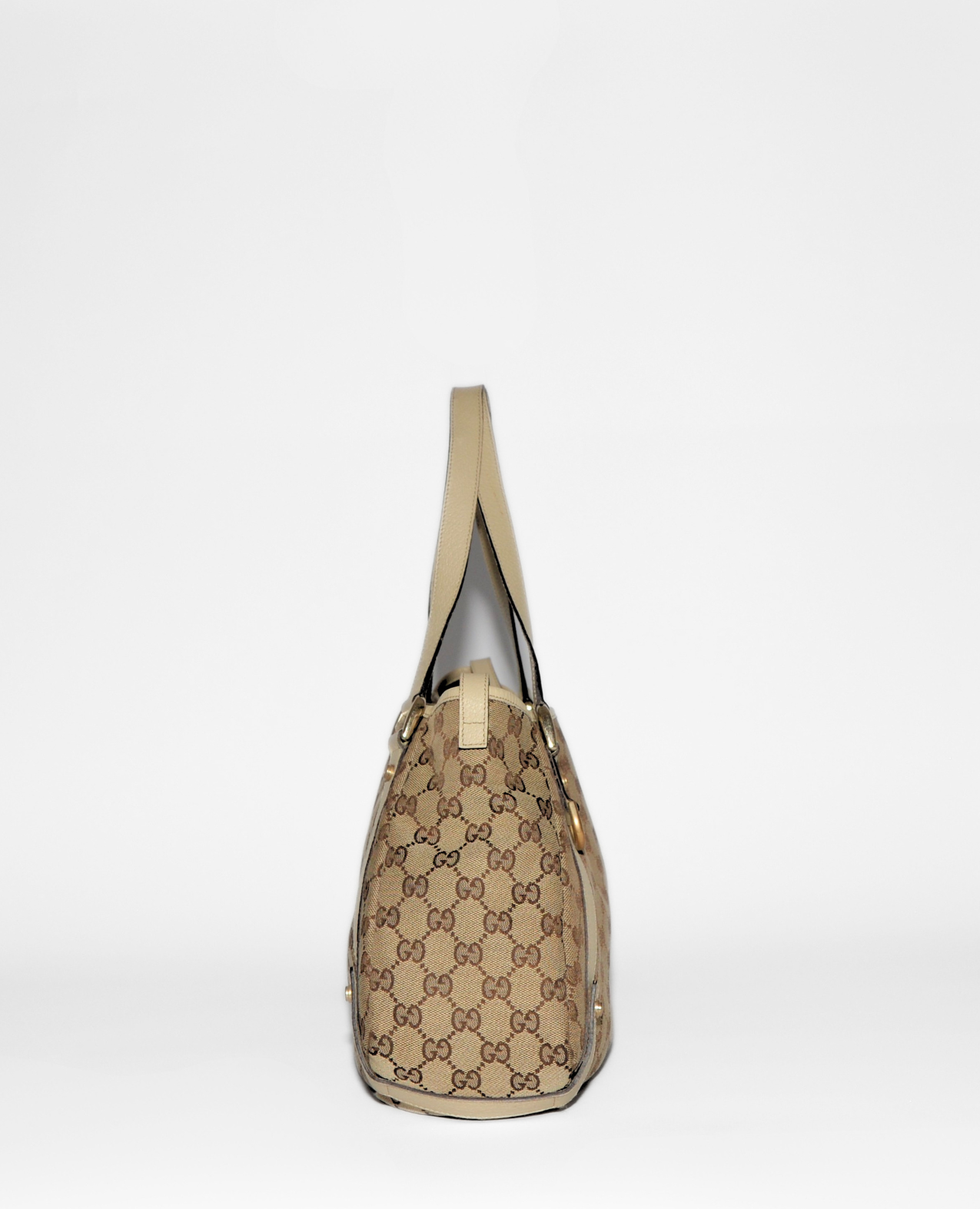 Gucci vintage luxury tote bag in beige monogram canvas with leather trim and shoulder strap, rare authentic designer piece. - Gucci GG Canvas Abbey Tote Bag