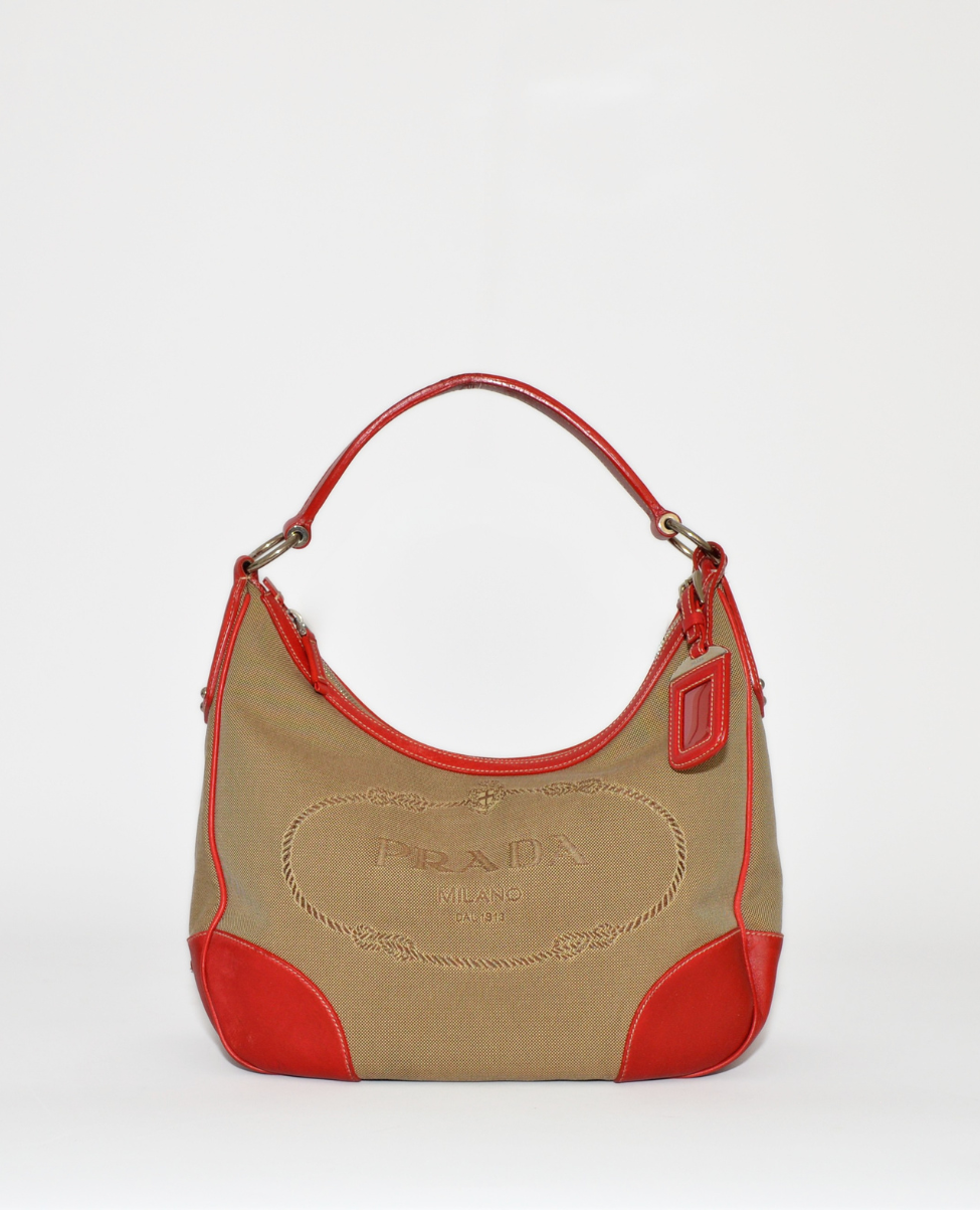 Prada Logo Canvas Hobo