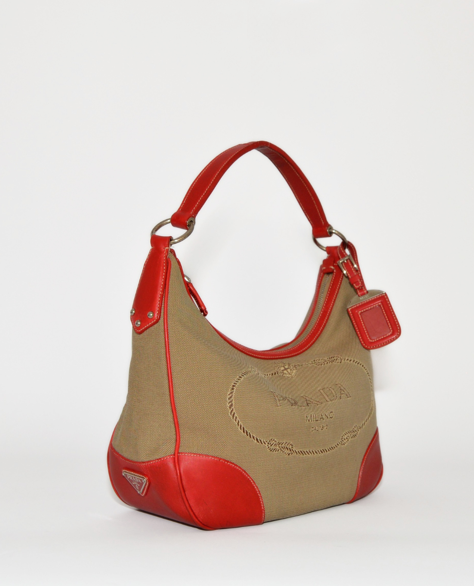 Prada Logo Canvas Hobo