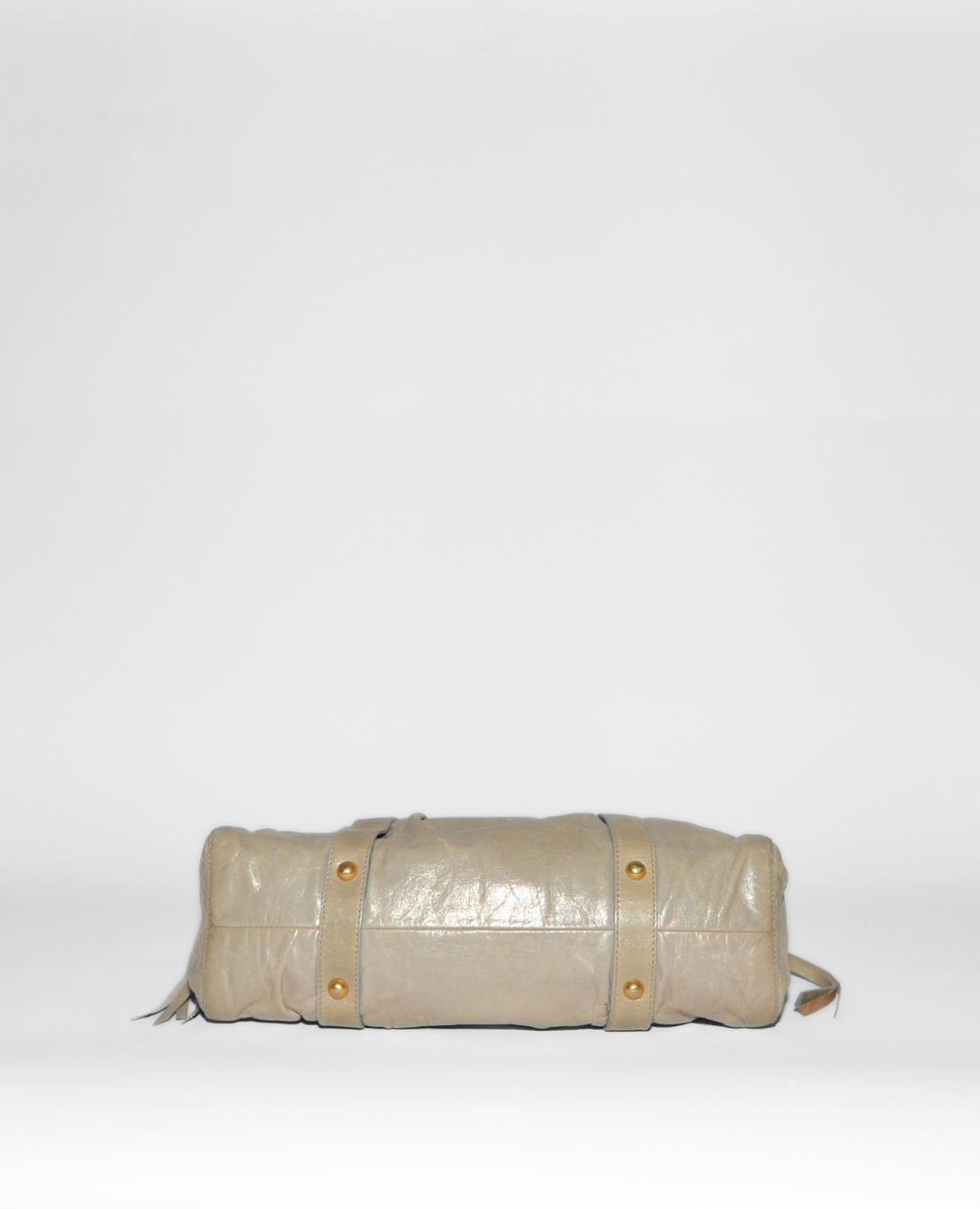 Beige Miu Miu Vitello leather handbag with vintage luxury monogram and gold-tone hardware details. - Miu Miu Vitello Leather Handbag
