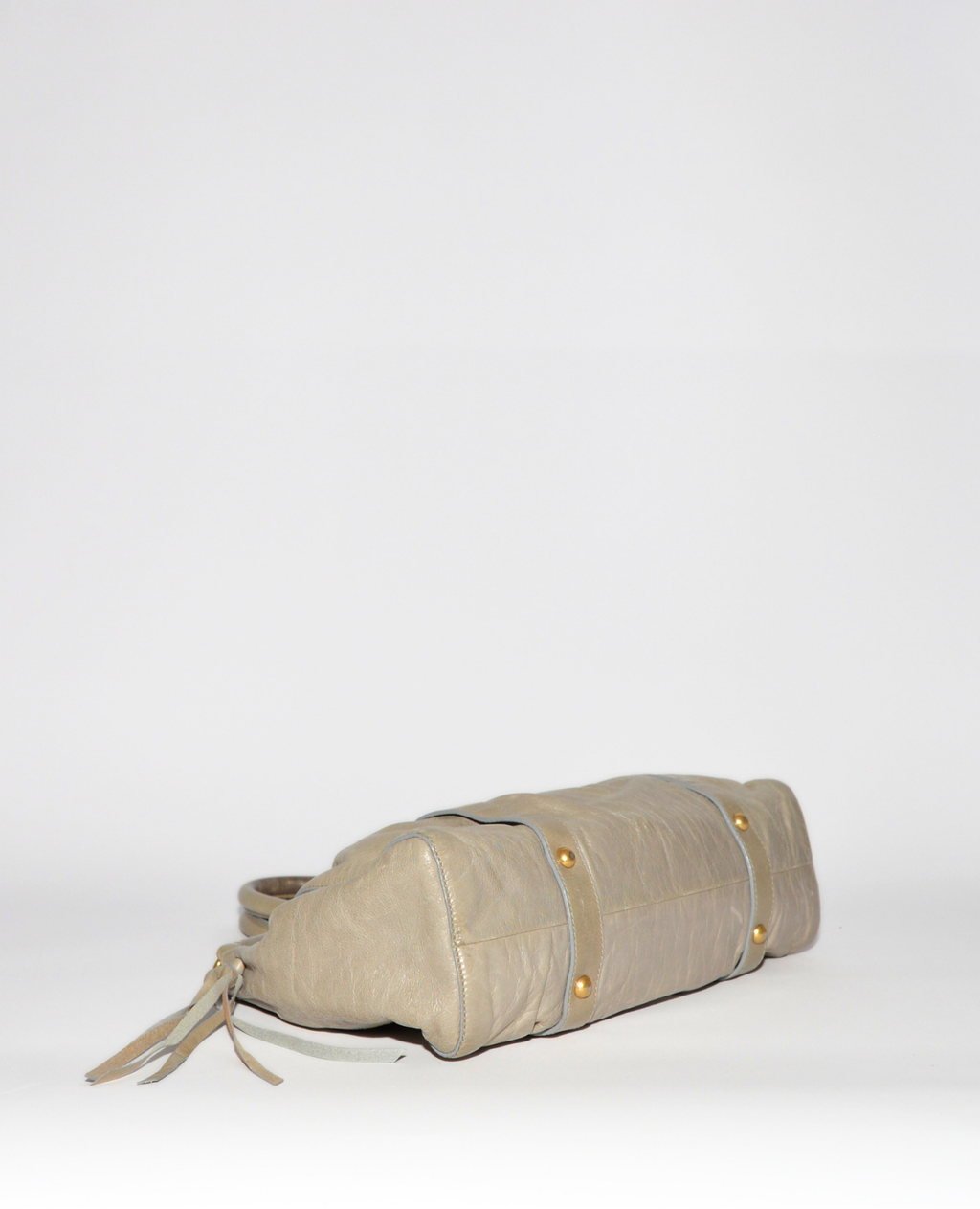 Beige vintage luxury Miu Miu Vitello leather handbag with gold-tone hardware and monogram detailing. - Miu Miu Vitello Leather Handbag