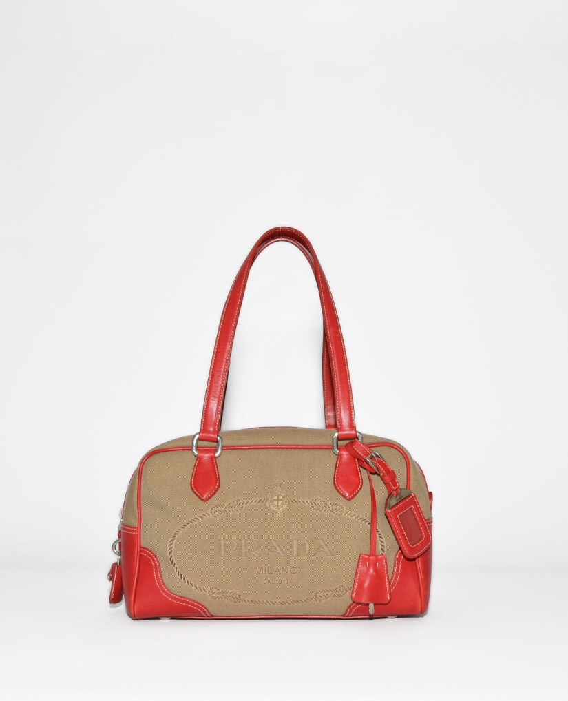 Prada Logo Canvas Shoulder Bag