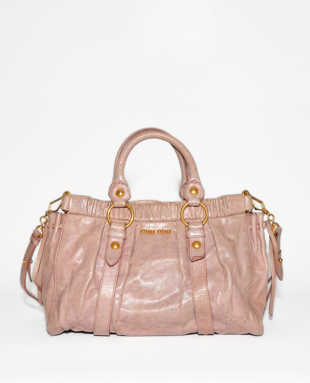 Miu Miu Vitello Lux Gathered Leather Handbag