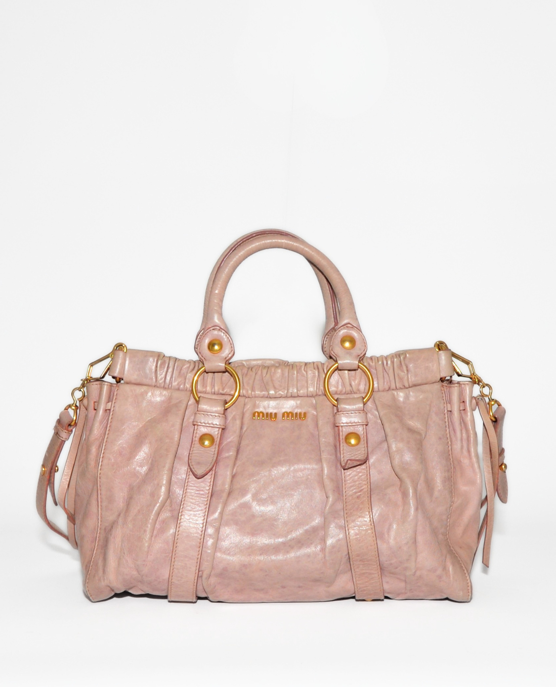 Miu Miu Vitello Lux Gathered Leather Handbag