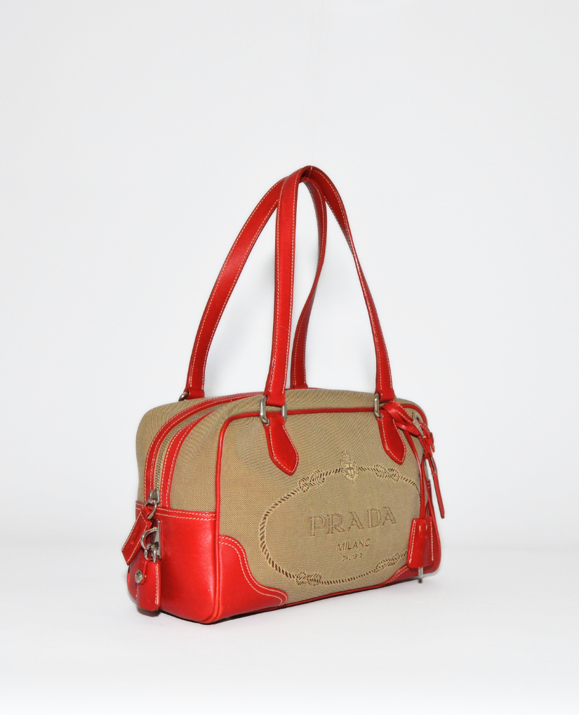 Prada Logo Canvas Shoulder Bag