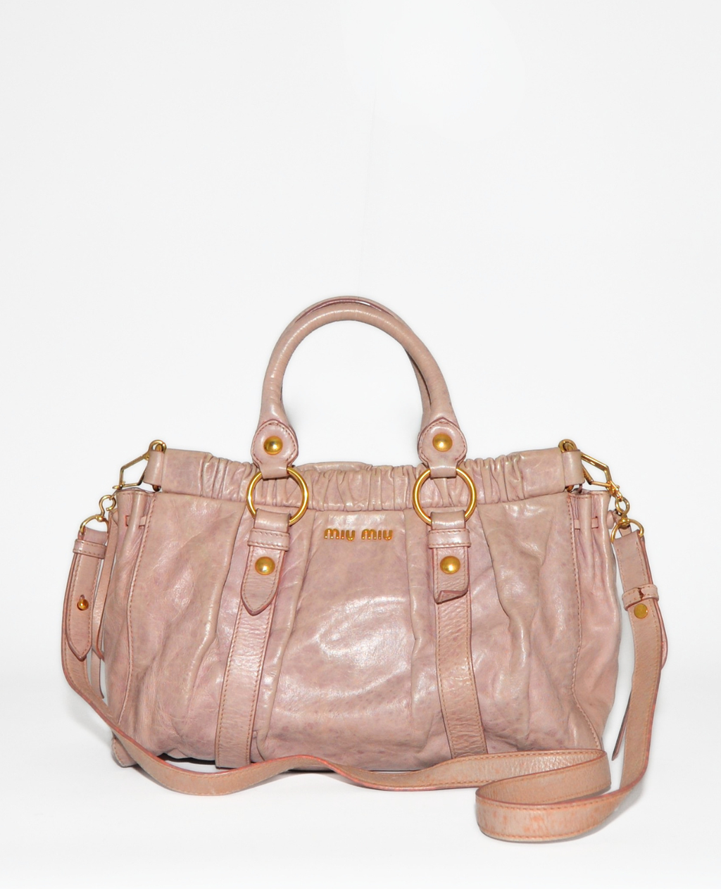 Miu Miu Vitello Lux Gathered Leather Handbag