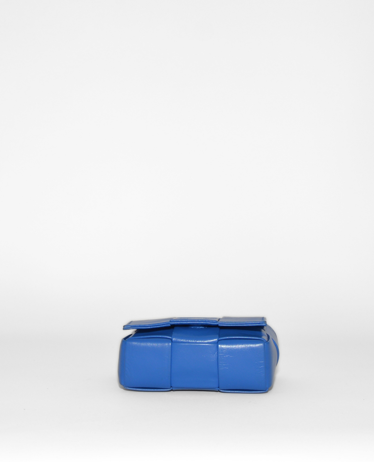 Blue leather Bottega Veneta Mini Cassette Crossbody bag with signature woven monogram, vintage luxury high-end designer. - Bottega Veneta Mini Casette Crossbody Bag
