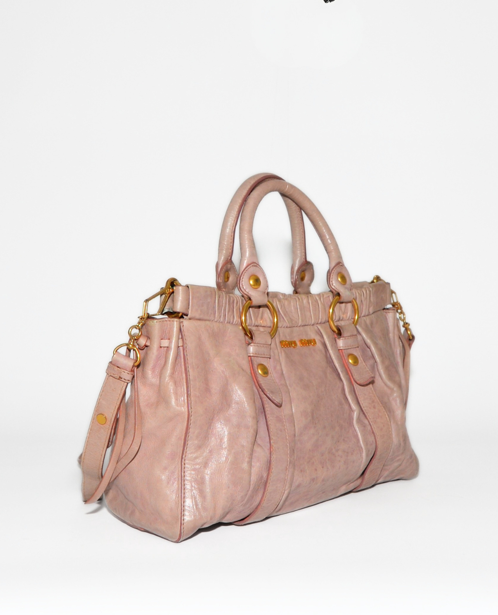 Miu Miu Vitello Lux Gathered Leather Handbag