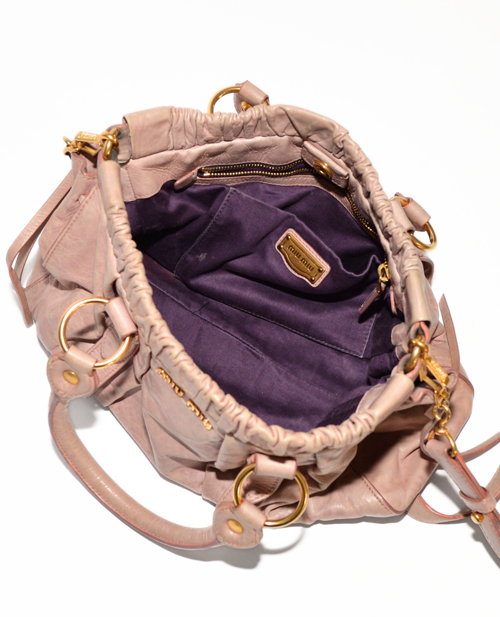 Miu Miu Vitello Lux Gathered Leather Handbag