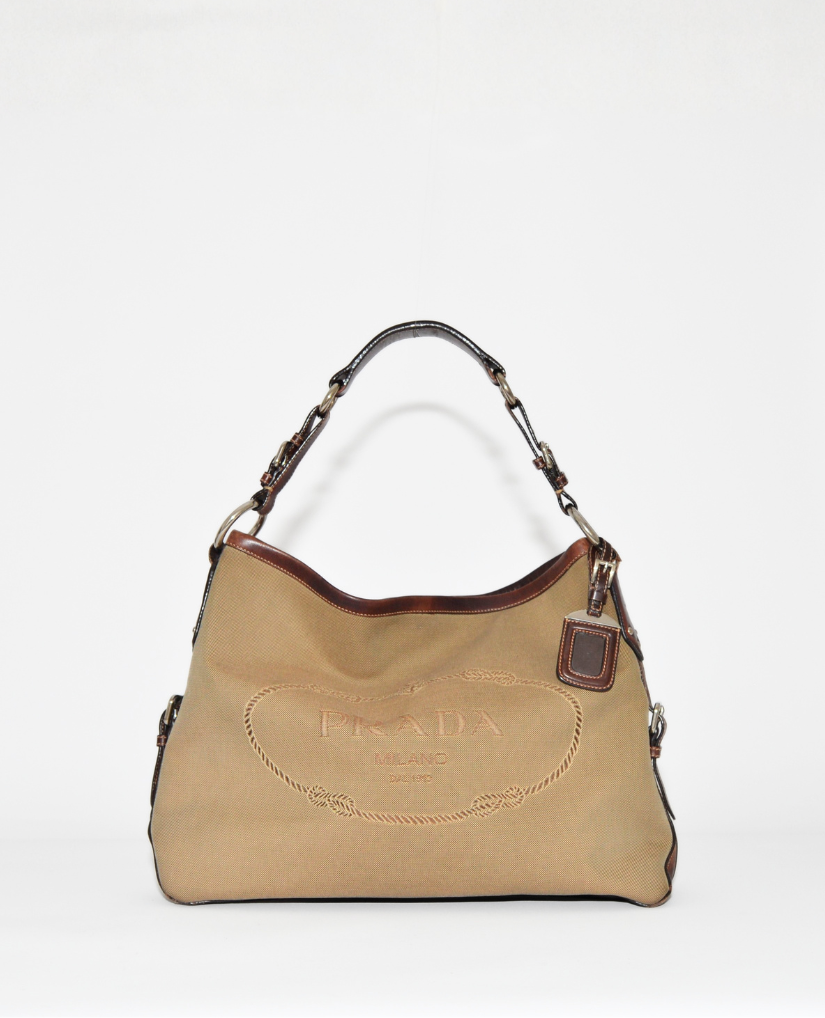 Prada Logo Canvas Hobo