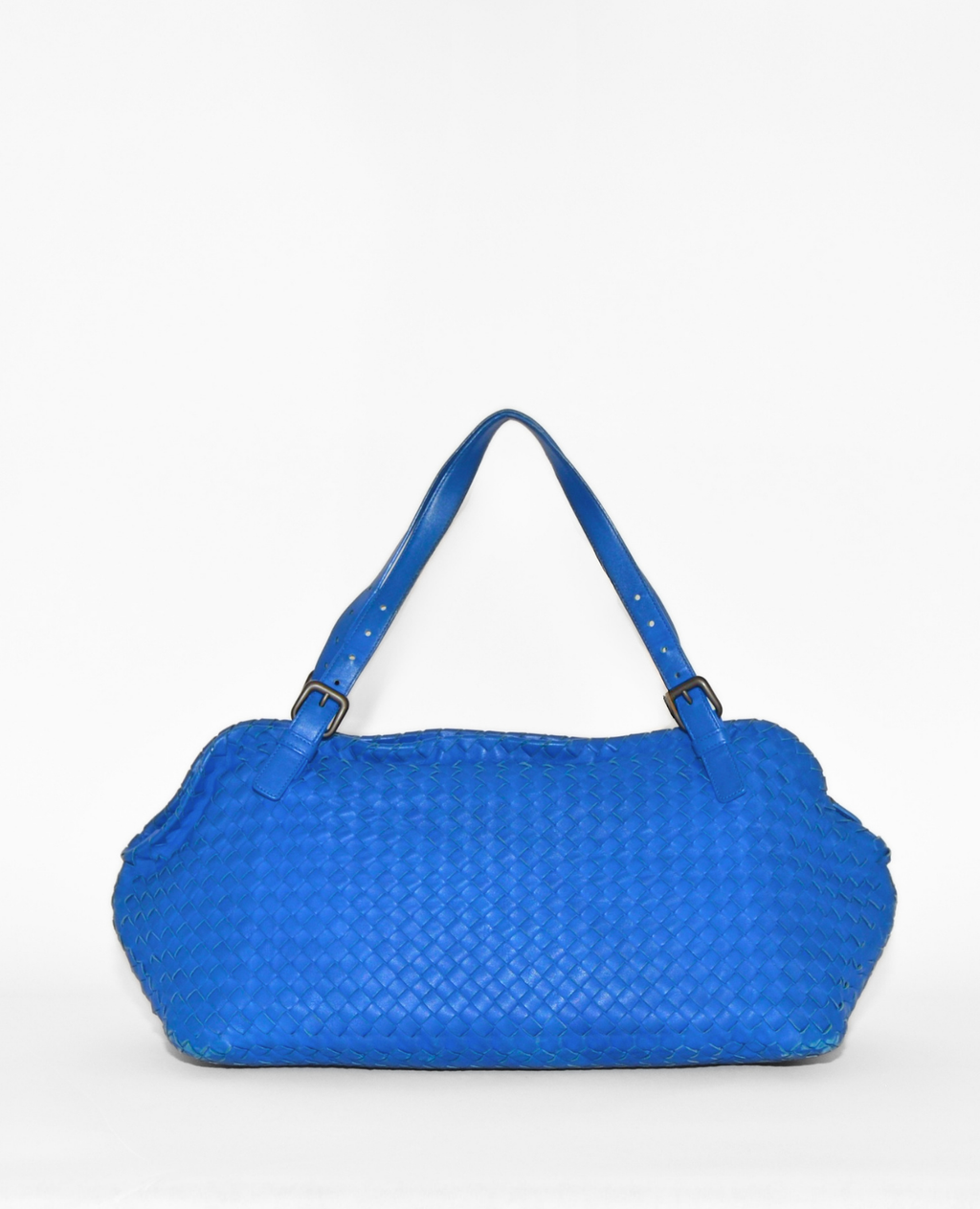 Blue Bottega Veneta Intrecciato shoulder bag in woven leather, vintage luxury designer style, rare authentic high-end. - Bottega Veneta Intrecciato Shoulder Bag