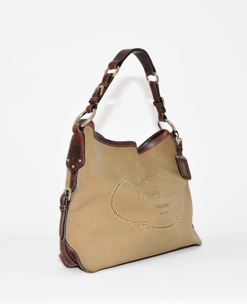 Prada Logo Canvas Hobo